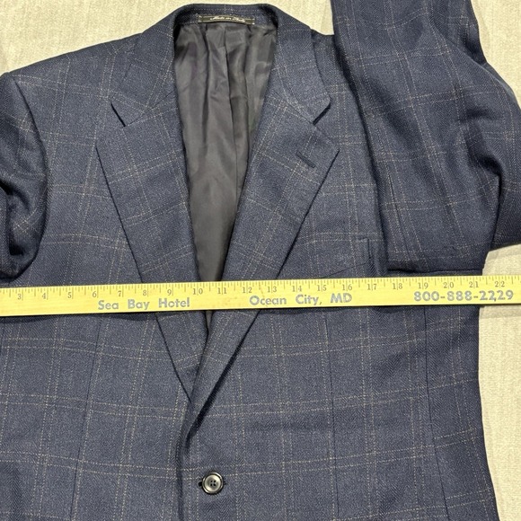 Ermenegildo Zegna Silk Wool Blend Blazer Sport Coat Mens 42R Navy Check Plaid - Picture 7 of 13